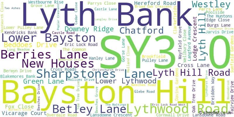 A word cloud for the SY3 0 postcode